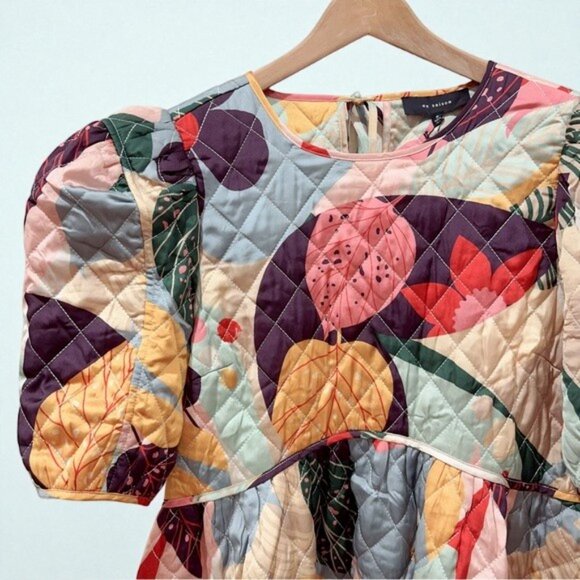 NWT En Saison Floral Quilted Puff Sleeve Baby Doll Mini Dress Size - Picture 4 of 8